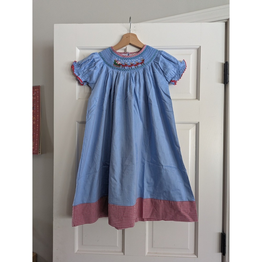 New! Boutique Lil Cactus Girls Santa Dress Size 6Y Reindeer Smocking Christmas